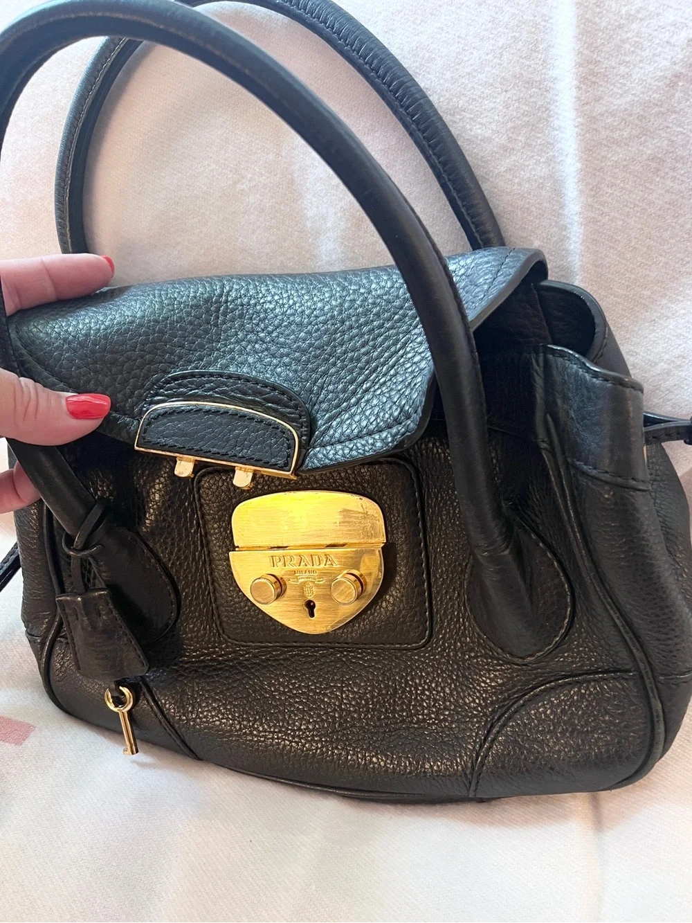 Prada Vintage lock and key bag! RARE! Black Leather Tote⭐️ Offers welcome!